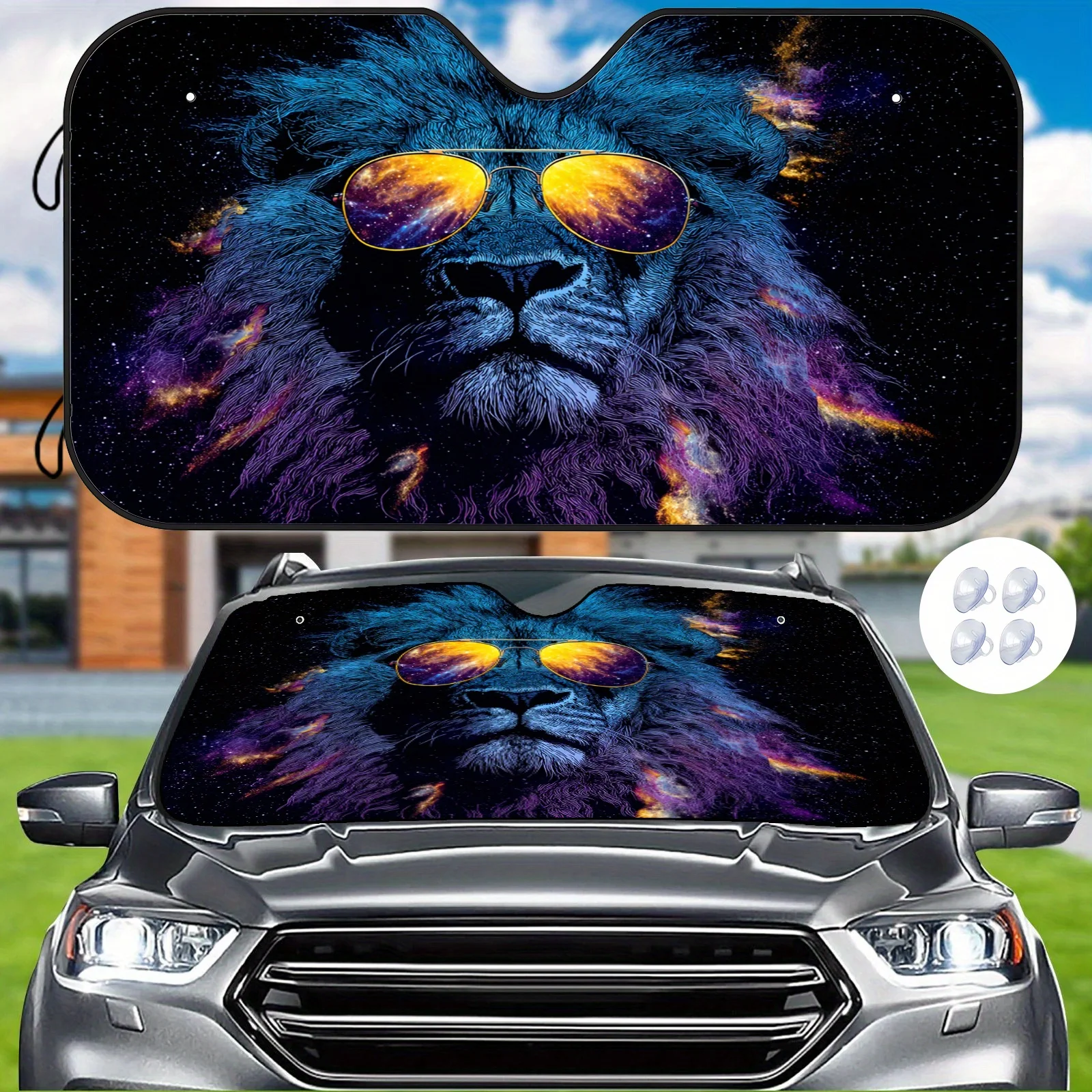 Lion King Starry Sky Car Sunshade, Featuring Trendy Illustration Design, Provides Heat Insulation To Maintain A Comfortable Inte