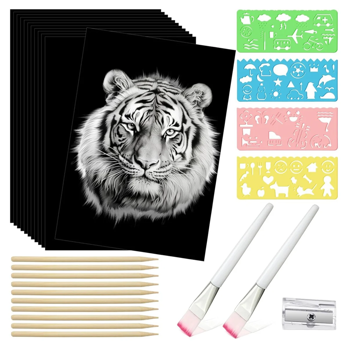 67 Pcs Scratch Paper Art Set Kids Adults Scratchboard Craft Kits 50 Sheets 8.5 X 11.0 Inch A4 Black Coated Scratch Paper