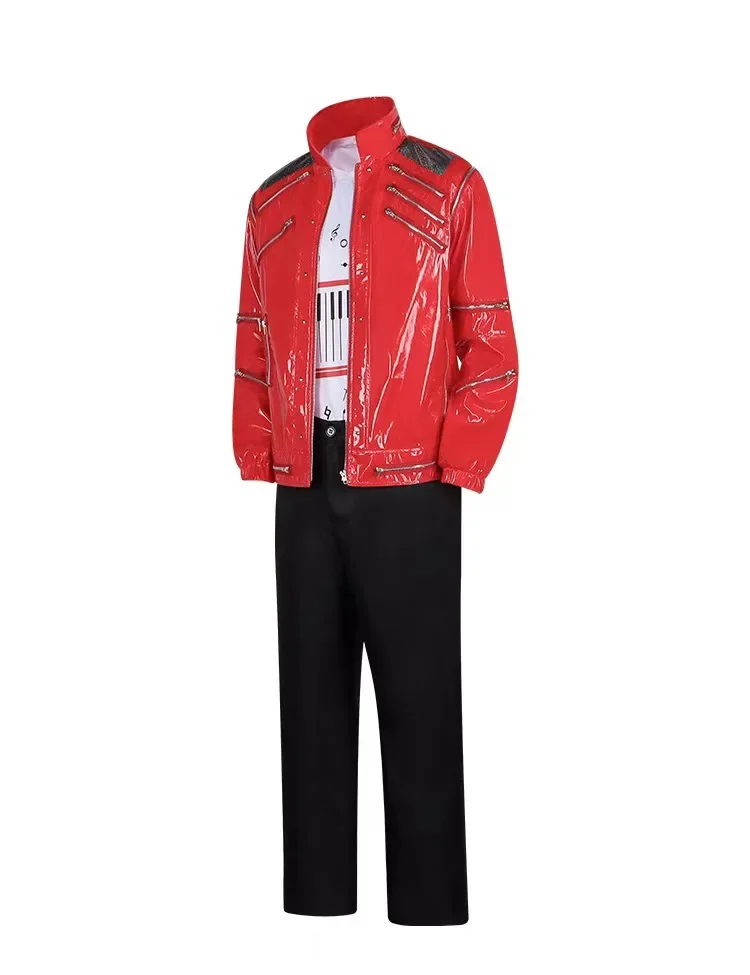 Men Cosplay Michael Jackson Costume Red Zipper Michael Jackson MJ Beat It Costumes Jacket for Impersonators Halloween Xmas Suit - view 4