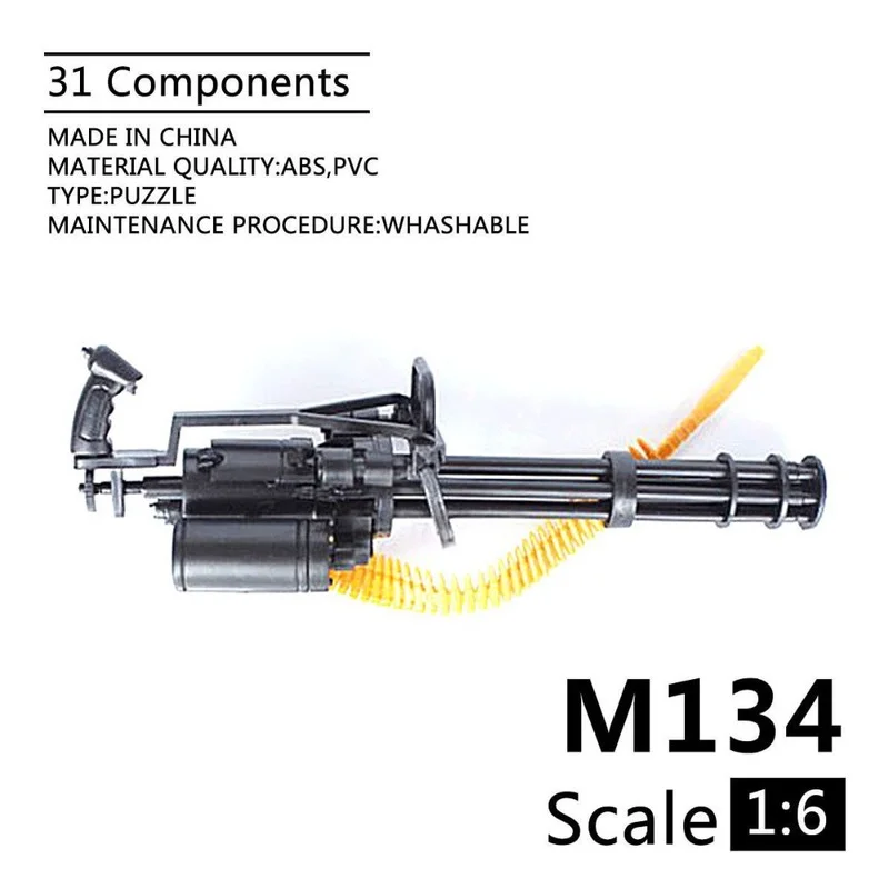 1/6 M134 Gatling Machine Gun with Bullet Belt 4D Plastic Assemble Weapon for 12 Inch Action Figures Minigun Toy