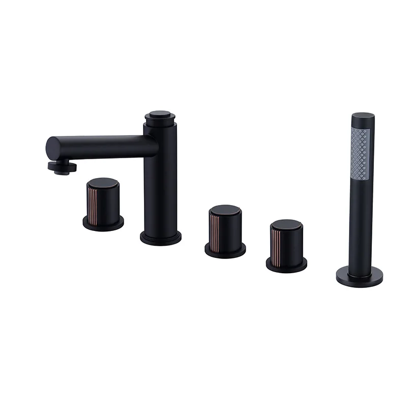 

Bathroom Tub Mixer Taps 5 Holes Black Bath Shower Bathtub Faucet With Shower Head