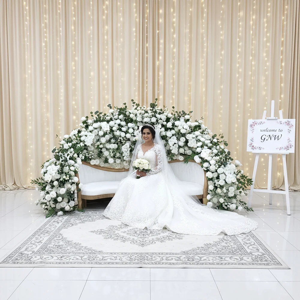 

Hot Sale Artificial Flower Runner Sofa Backdrop Silk Real Touch Rose Flower Runner For Wedding Decoration