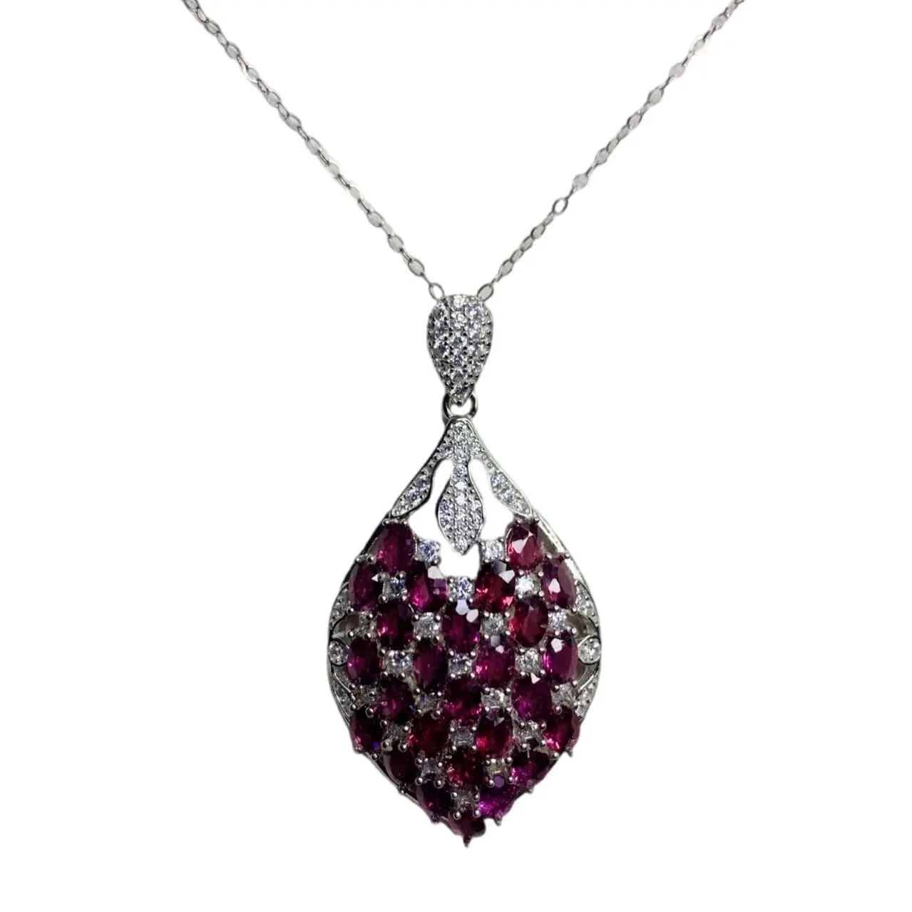 

ZECAA S925 Purple Garnet Fine Jewelry Pendant With Natural Purple Garnet Gemstone 3*4mm Lady S925 Silver Purple Garnet Pendant