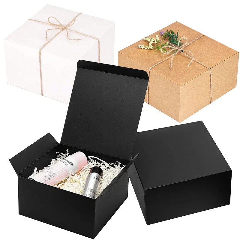 4 boîtes cadeaux avec couvercles, boîte en papier kraft recyclable avec ficelle en jute pour les cadeaux de fête, anniversaire, mariage, emballage cadeau