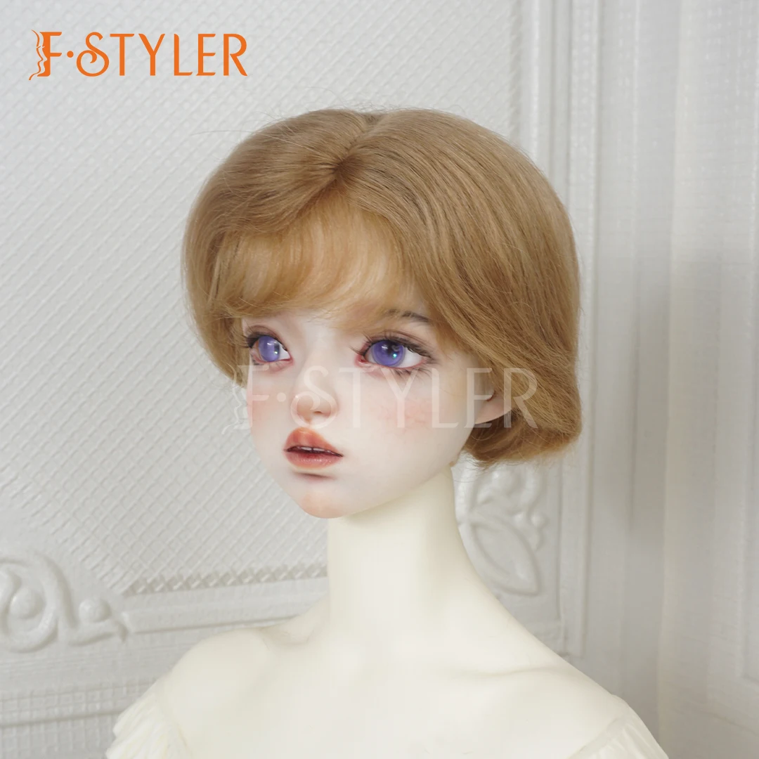 FStyler Puppenperücke in voller Größe mit Pony, kurzes Mohair, weiches Haar, große Perücken für BJD 1/8 1/6 1/4 1/3