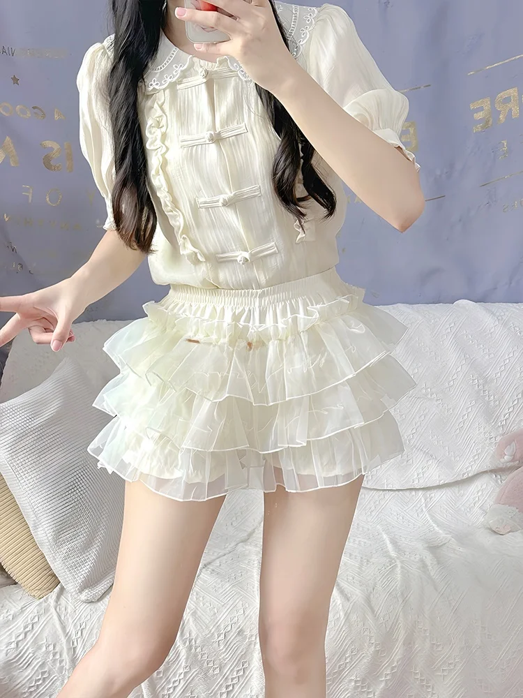 Lolita Pumpkin Print Skirt Hoop Dog ort Daily Se Pants Cake Sle Fro Skirt Thin Base Layer Pants for Casual Wear