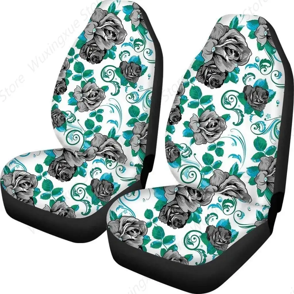 Gray Floral Rose Women Ladies Car Seat Covers Nonslip Thick Elastic Soft Front Seat Peotector Cover Case Full Coverage S