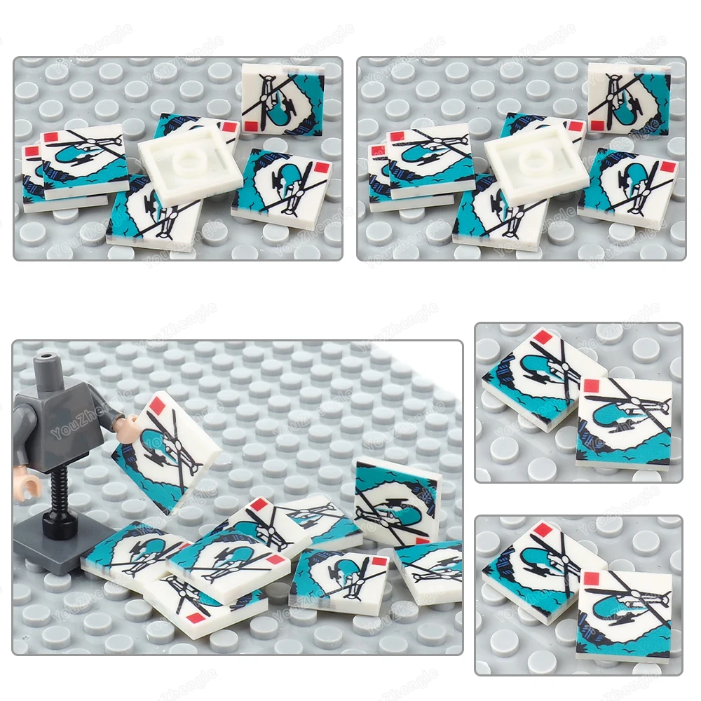 Emergency Rescue Helicopter Printed Pattern Building Block 2x2 Tiles 3068 Parts MOC Figures Equipment Accessories Model Gift Toy