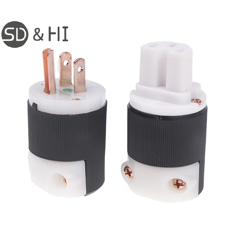 1 PCS HiFi Audio US Plug Female Socket American Standard Copper AC Power Supply Male Connector