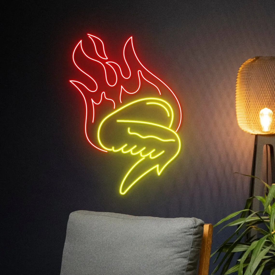 Fire Chicken Wing Neon Sign Grilled Chicken Wing Food Shop Room Wall Decor Neon Sign