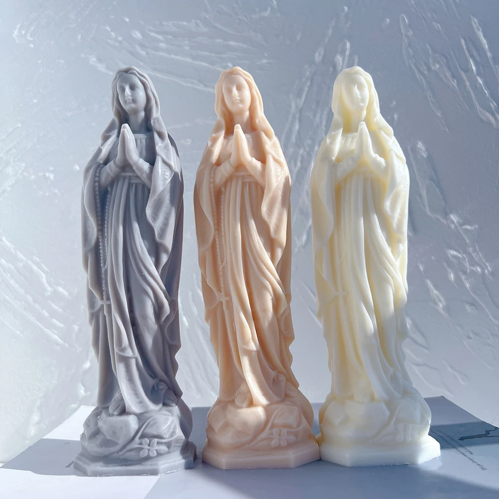 Our Lady of Lourde Molds Virgin Mary Statue Candle Silicone Mold Catholic Blessed Virgin Mother Mary Figurines Candle Mould