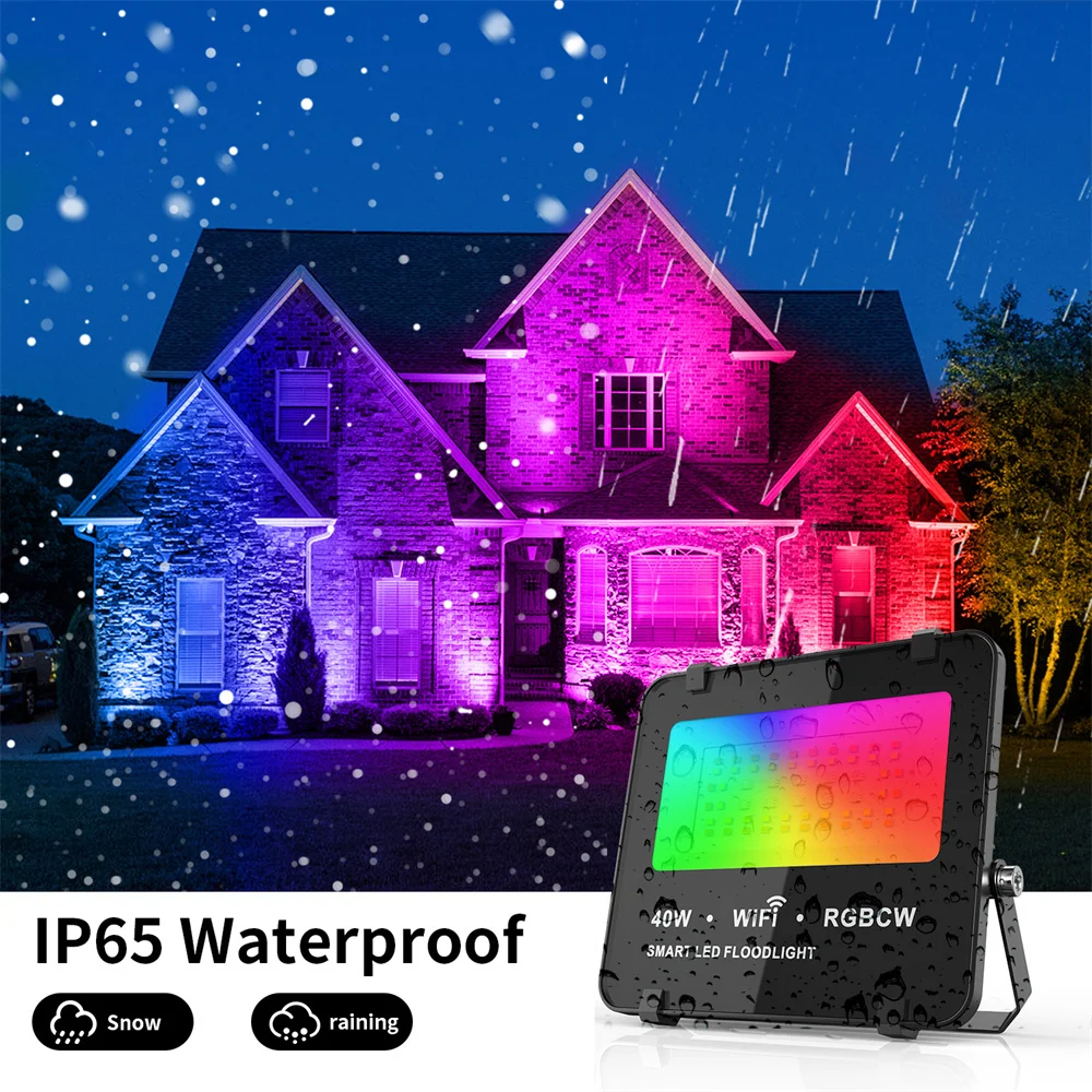 LED Reflector RGB Smart Floodlight 40W IP65 Waterproof WiFi Flood Light Stage with APP Remote Outdoor Garden Landscape Lighting