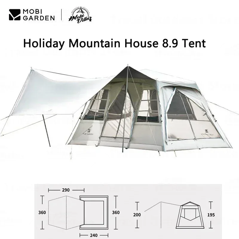 Mobi Garden Holiday Mountain House 8.9 Camping Automatic Tent 2-4 People 19㎡ Large Space Waterproof Folding Travel Vinyl Tent