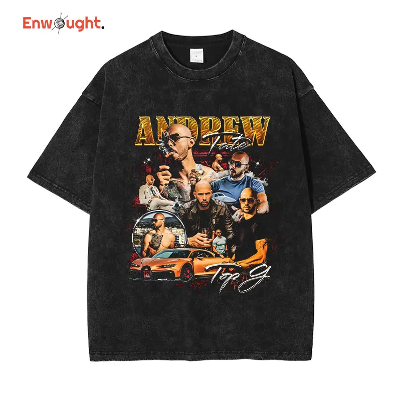 

Andrew Tate Top G T Shirt Hip Hop Tops Tees Vintage Washed Short Sleeve Oversized T-shirt Harajuku Retro Streetwear Men Cotton