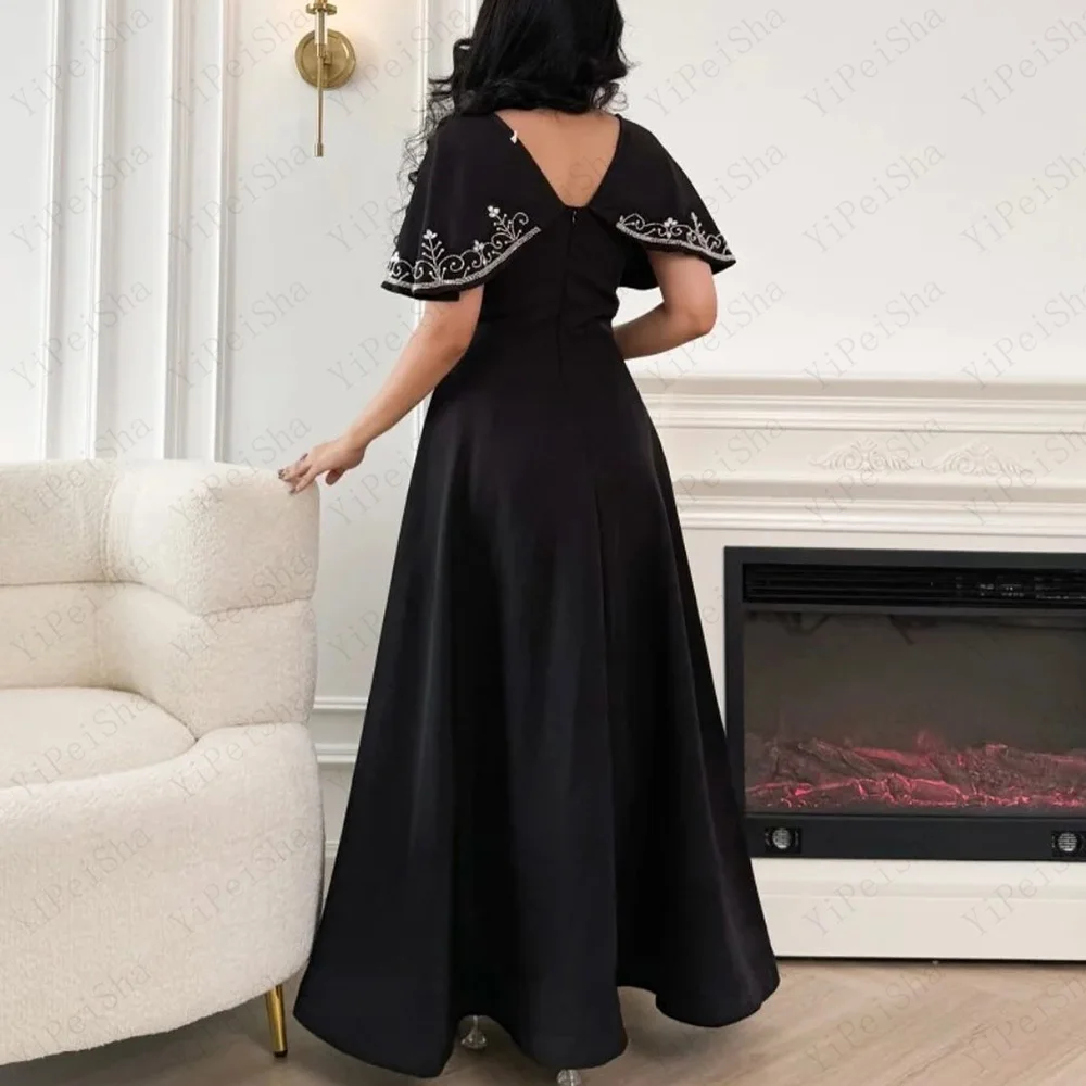Robe de bal trapèze personnalisée, longueur cheville, col en v, sans manches, mode cristal pailleté, robe de soirée drapée Simple
