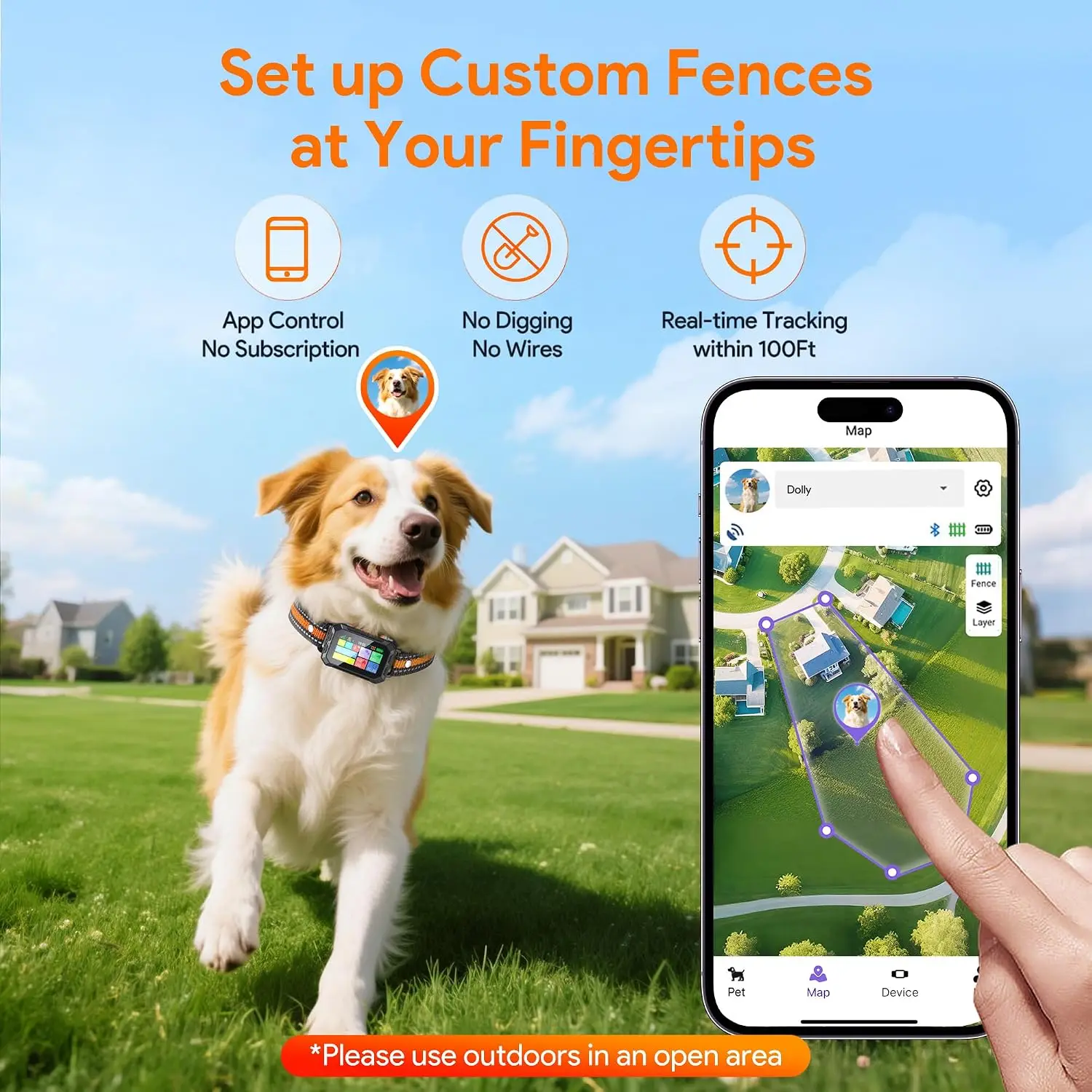 GPS Wireless Dog Fence &Training Collar with Remote, Free App, 82-7000ft Electric Fence, 3 Training Modes, Waterproof LCD Collar