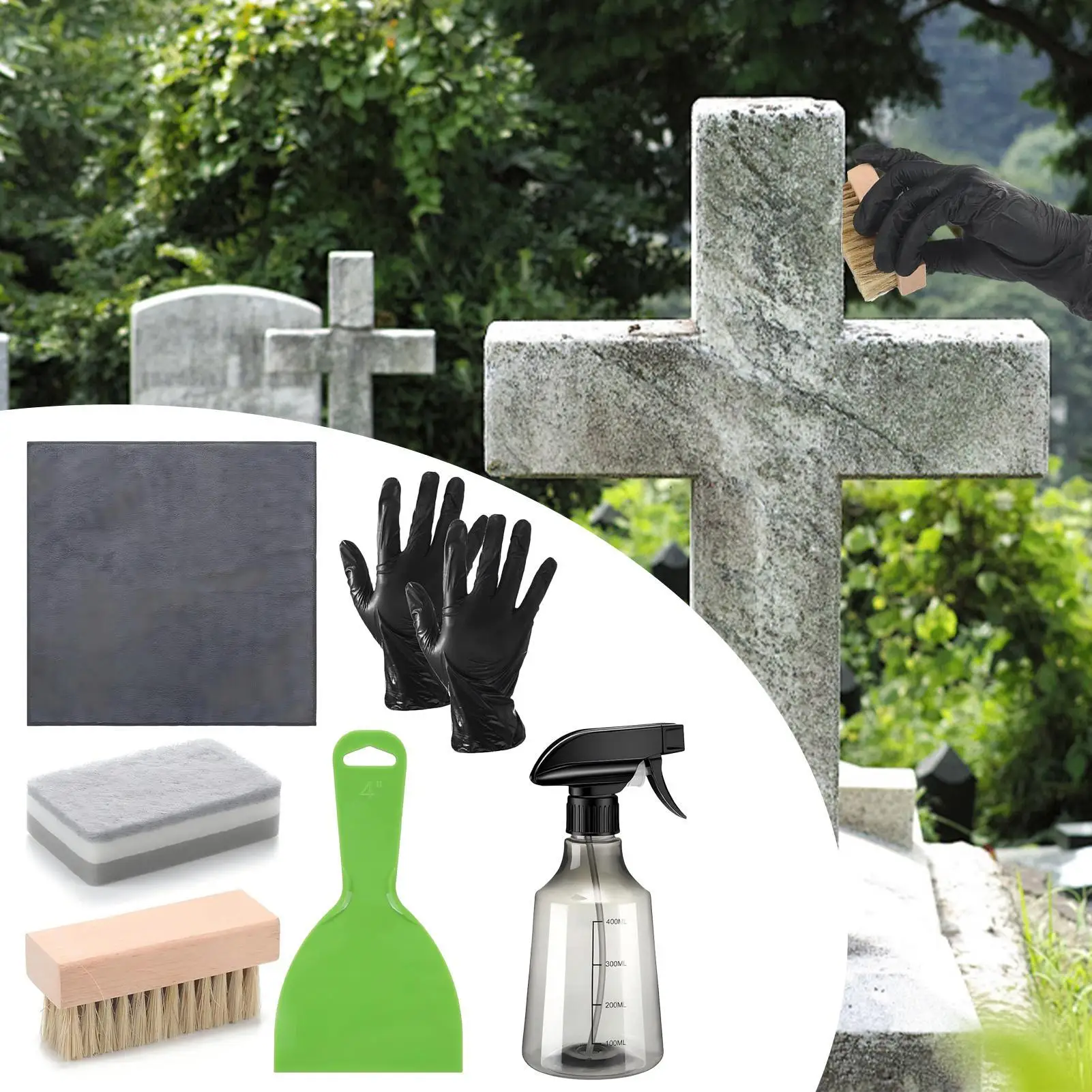 

Набор для чистки могилы, набор для скраба по камню, тканевый скребок, перчатки, распылитель, щетка для бутылок, губка для хранения мемориального обслуживания, консервации