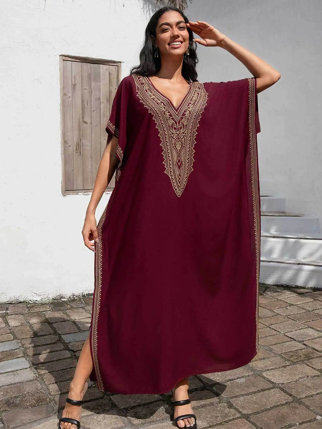 Caftan Dresses for Women Bohemian Maxi Dress Kimono Beach Swimsuit Cover Up Loungewear Beachwear Kaftan