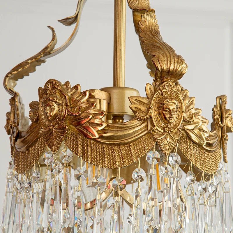 الأوروبية الفاخرة النحاس فيلا مطعم قلادة مصباح كريستال الثريا الكلاسيكية الرجعية غرفة نوم السقف النحاس شنقا الخفيفة