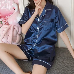 Plus Size Set L-5XL Women Pajamas Suit Summer New Casual Loose Soft Short Sleeve Button Pockets Shirt+Shorts 2PC Lounge Homewear