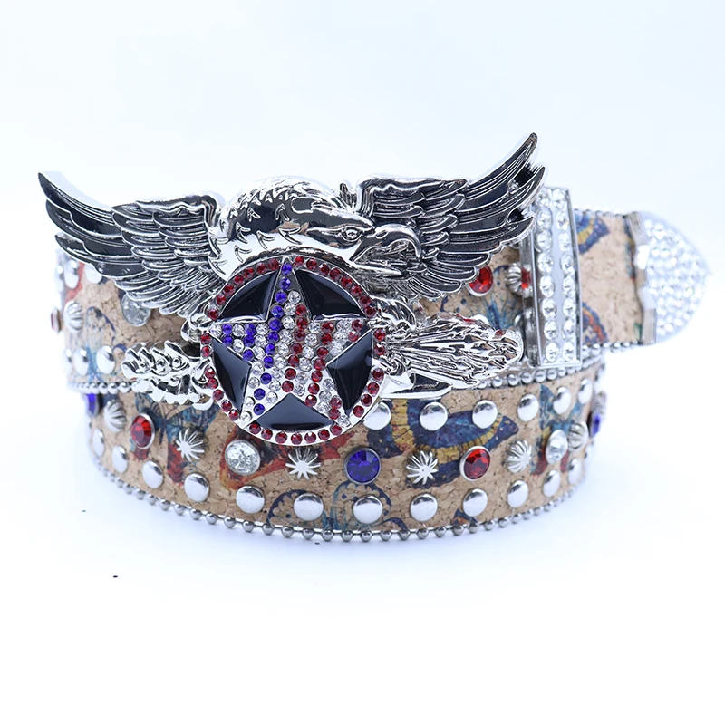 

4 of July Y2K Sparkly Pu Leather Belt Inspired Rhinestone Hip-Hop Belt with Alloy Buckle Belt For Men Women