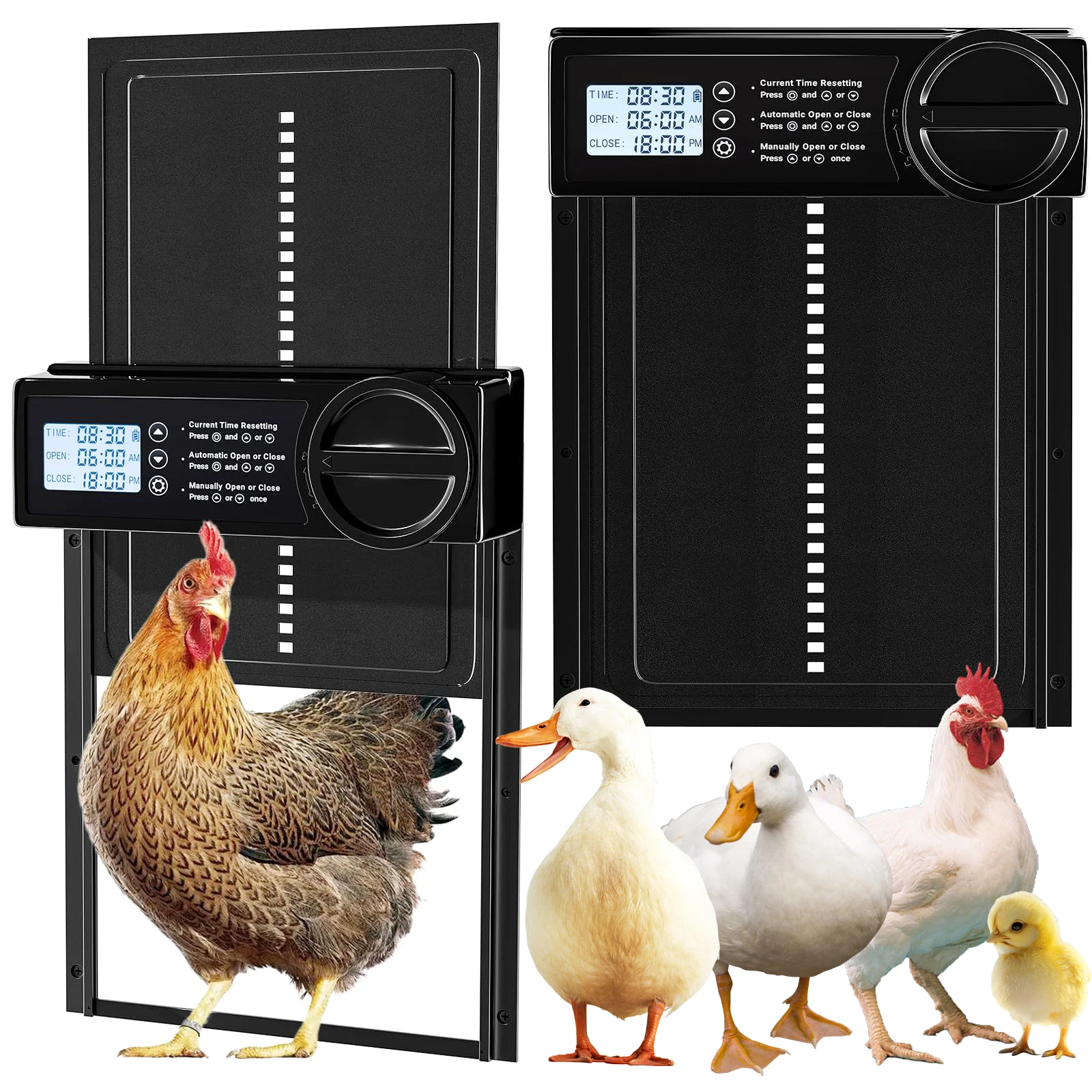 Automatic Chicken Coop Door Auto Duck Door Battery Powered Electric Chicken Coop Door with Timer & Manual Control LED Screen