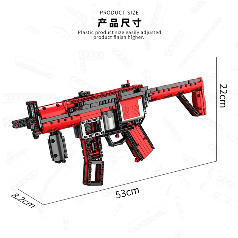 MOC-29369 wojskowy MP5 zmotoryzowany pistolet maszynowy klocki do broni palnej Model elektryczny M249 zestaw broni cegła zabawka dla dzieci prezent