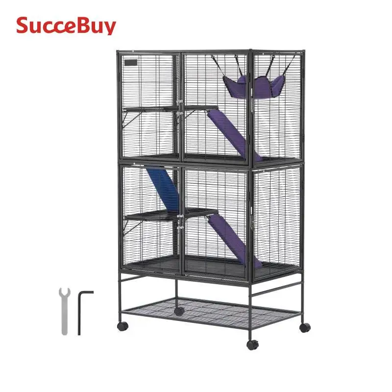 VEVOR Jaula para Hurones de Metal con Ruedas 1640 mm Jaula para Animales Pequeños de 4 Niveles con Rampa y Bandeja para Ratas, Hámster, Conejillo de Indias, Chinchilla, Ardilla, Erizo, Conejo