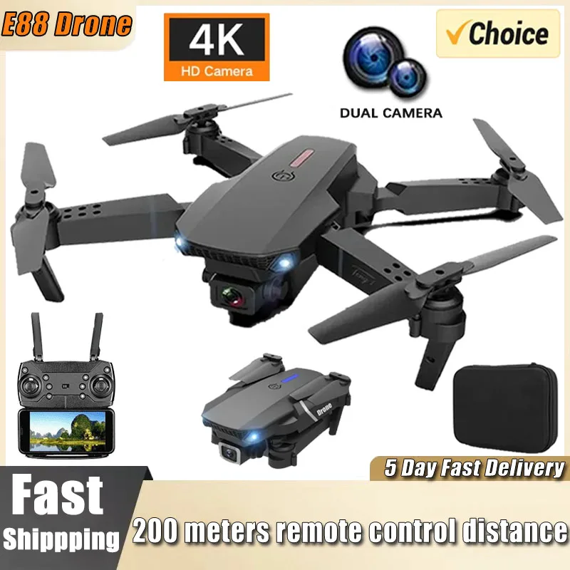 Professional Drone E88 4K Wide-Angle HD 1080P Camera WiFi FPV Height Hold Foldable RC Drone Quadrotor Helicopter Children\'s Toys