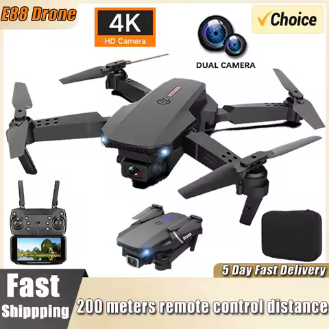 전문가용 접이식 RC 드론 쿼드로터 헬리콥터, E88 4K 광각 HD 1080P 카메라, Wi-Fi FPV 높이 고정, 어린이 장난감
