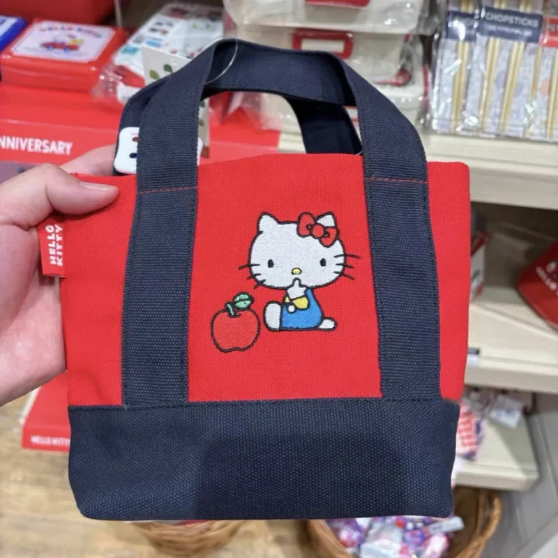 مرحبا كيتي حقيبة كروسبودي جديد الكرتون Kawaii التطريز قماش المحمولة البسيطة الخروج المحمولة الغداء مربع بينتو حقيبة #5
