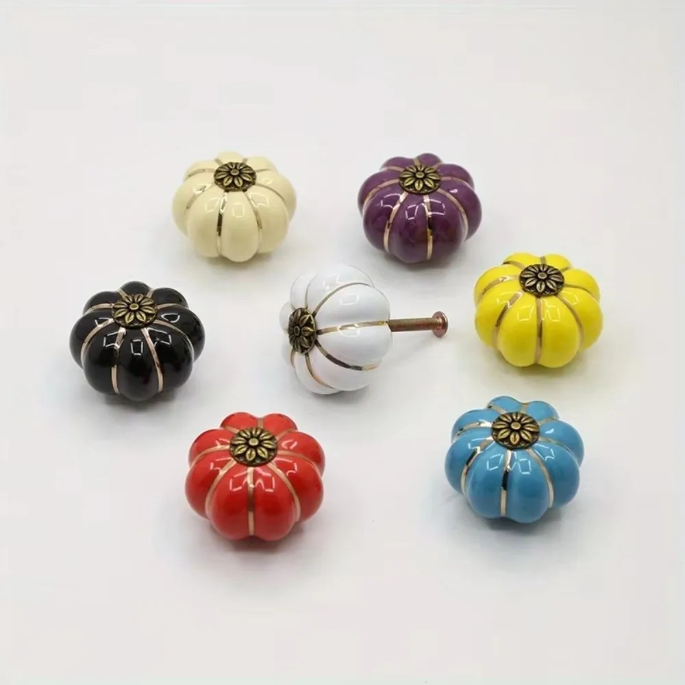 New Pumpkin Shape Cabinet Handles Single Hole Colorful Door Knobs Rustic Finish Decorative Drawer Pulls Furniture Doors