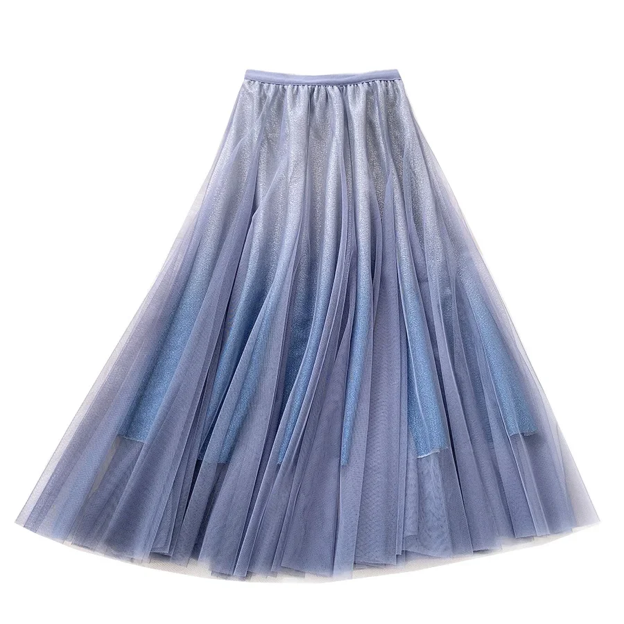 Casual Luxury Gradually Changing Color Skirt Fashion Elegant Temperament Slim Fit Fishtail Skirts Mesh Fluffy Skirt 2024 New