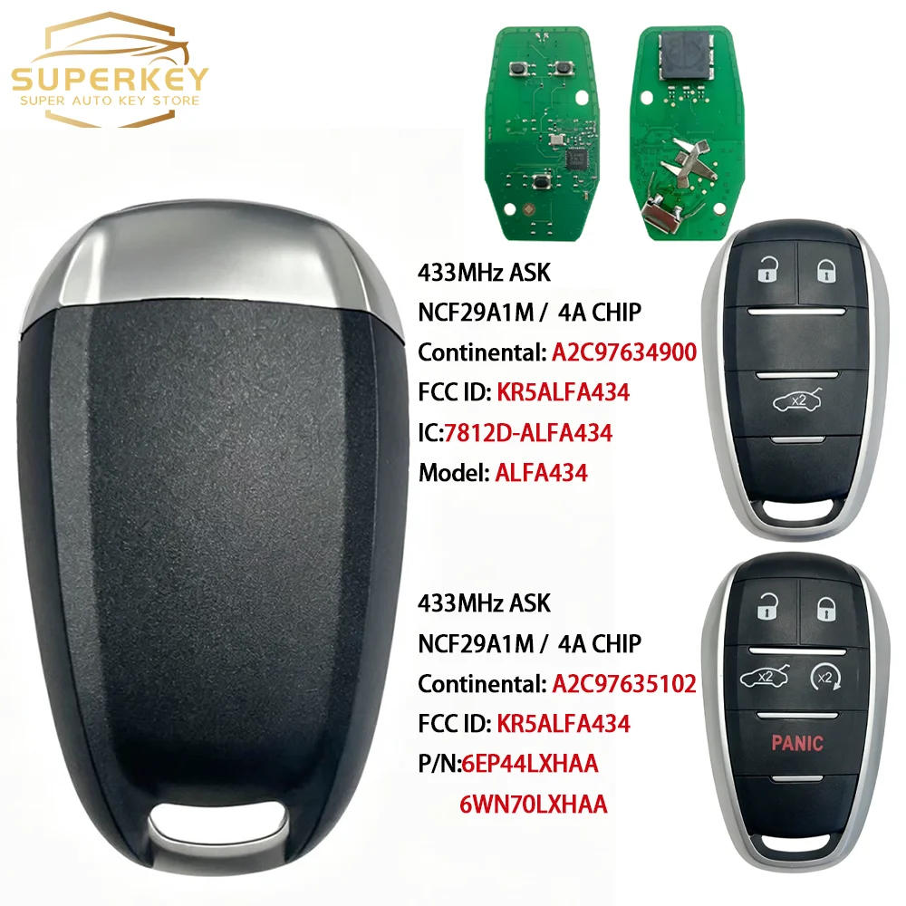 

SUPERKEY KR5ALFA434 Keyless Smart Car Key 4A Chip 433 MHz For Alfa Romeo Giulia Stelvio 2015 2017 2019 2020 A2C97634900 5102