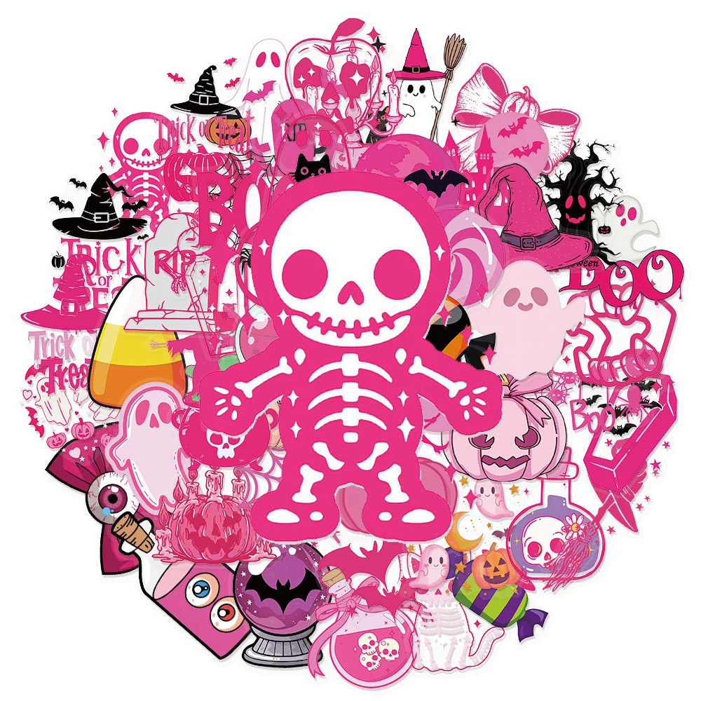 

10/30/50pcs Cute Gothic Pink Halloween Stickers Ghost Skull Pumpkin Declas DIY Stationery Phone Guitar Aesthetic Sticker Kid Toy