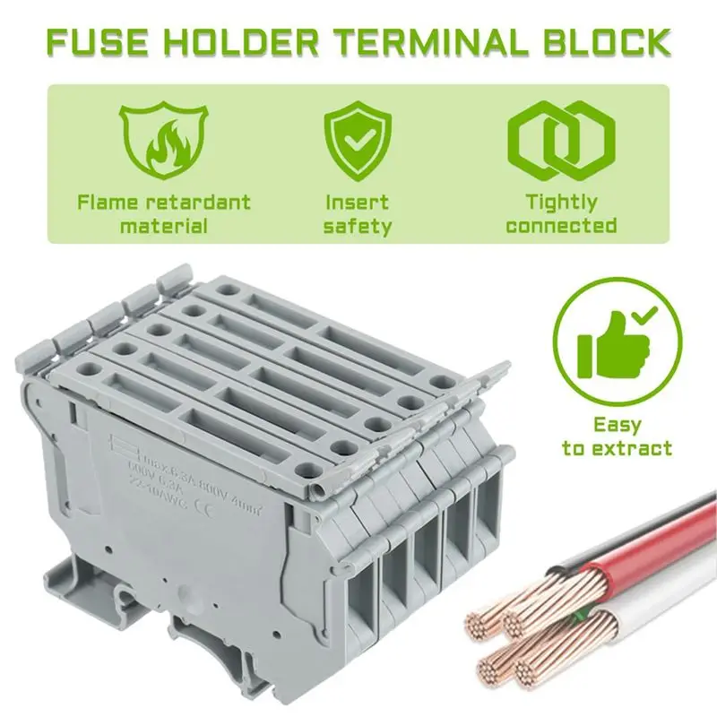 -[Retail TX] UK5-HESI UK5RD Without LED DIN Rail Fuse Terminal Base Disconnect Terminal Block Screw Clip (Pack Of 10Pcs,Grey) Du