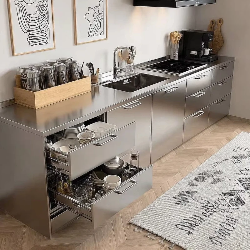 

Design Modular Metal Stainless Steel Drawer Full Kitchen Sink Cabinet Set
