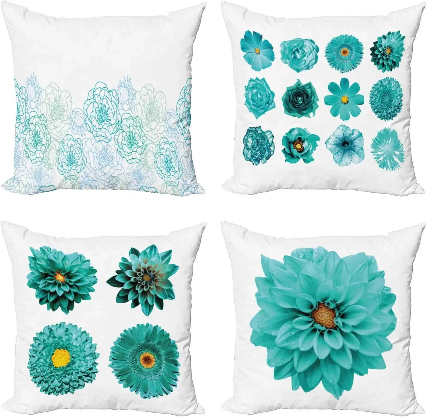 Short Plush Flower Pillow Cushion Cover, Modern Design Flowers Water Green, Modern Style Digital Printing, 45x45 pillow case