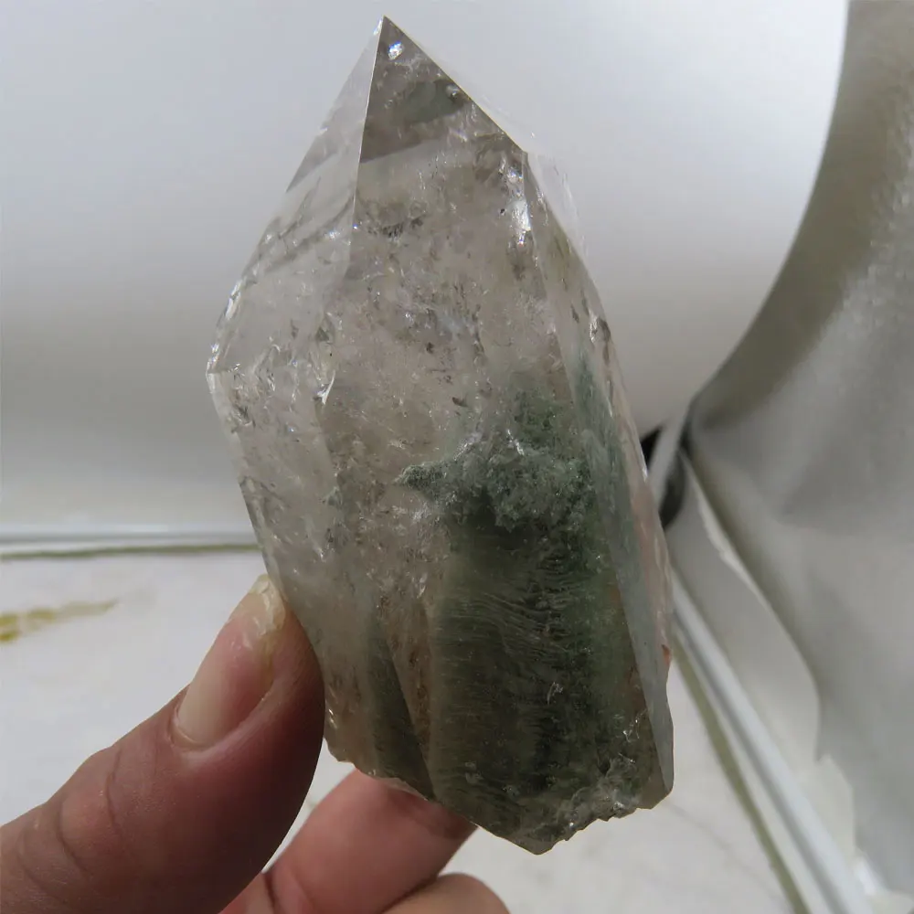 

160g New Mineral Specimen Stone New AAA Natural Green Phantom Quartz Crystal Point Wand with rainbows 2022 Gift