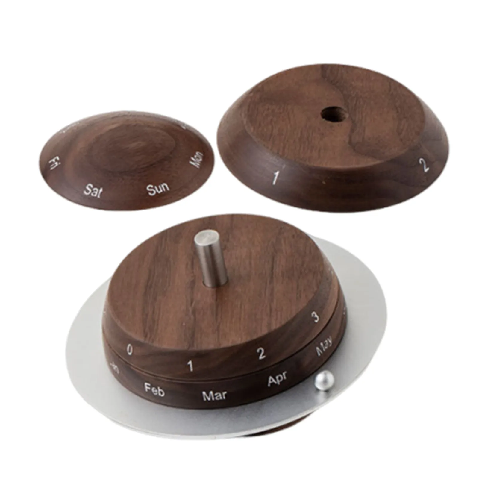 

Rotating Perpetual Desk Calendar Wooden Planet Design Vintage Style Manual Calendar for Office Home Decor Natural Wood Grain