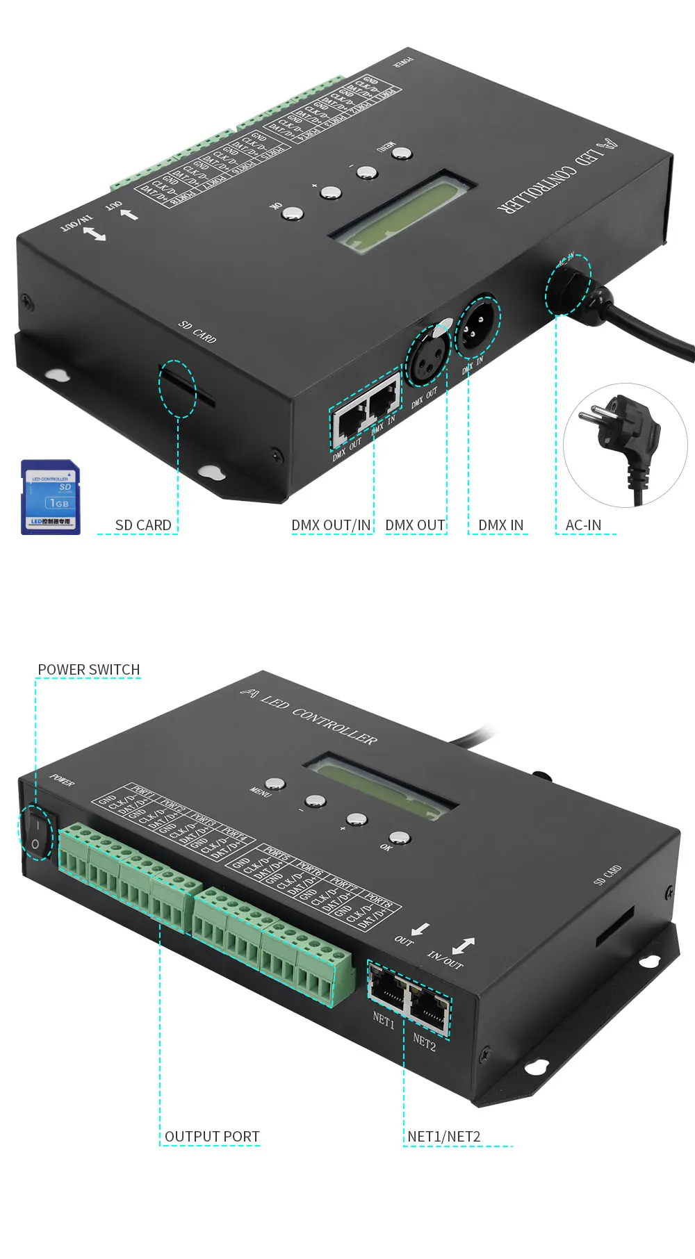 LED lights DMX512 console controller H807SA H807SB Wifi 8/4 Ports DMX/Artnet for bar KTV point tracing full-color racing Light