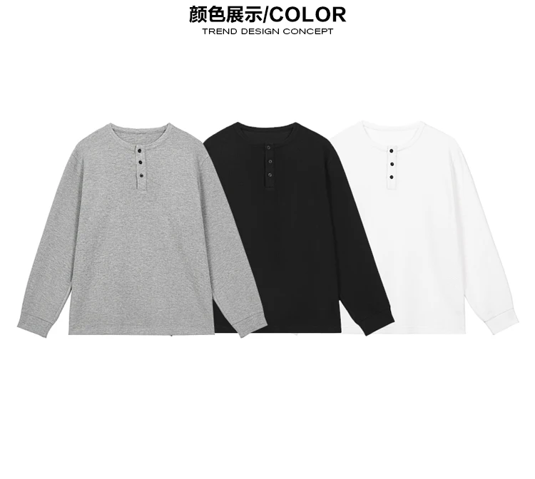 Lässiges Henley-Shirt mit Rundhalsausschnitt und langen Ärmeln für Herren, Waffelstrick, Knopfleiste vorne, entspannte Silhouette, urbanes Alltagsoutfit für Spaziergänge. – Detail 11
