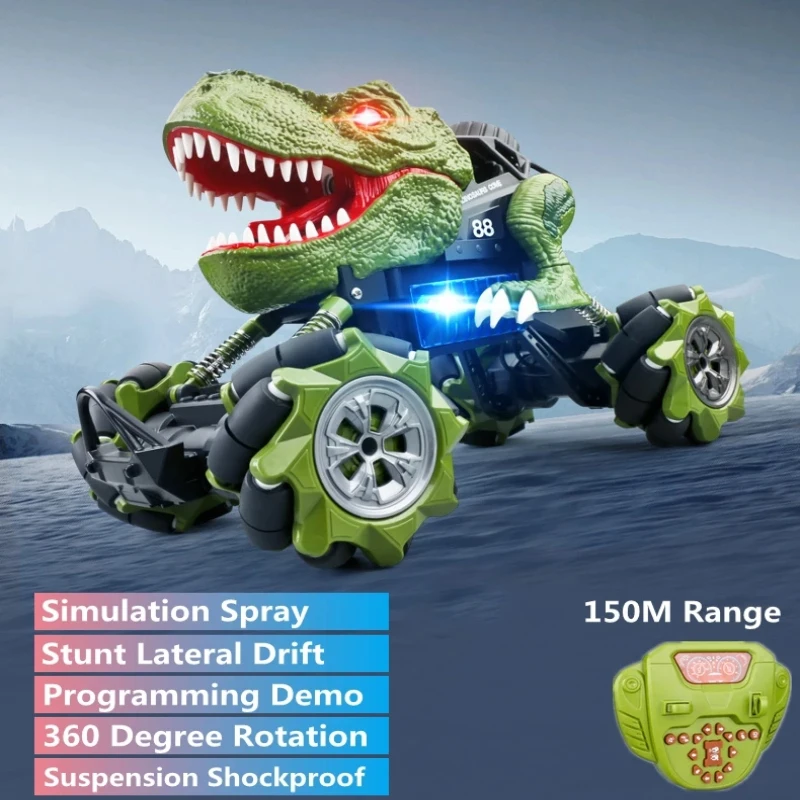 Simulation Water Spray Dinosaur 4WD Off-road RC Racing Car Programming Demo Independent Suspension Dinosaur Robot Drift Car Toys