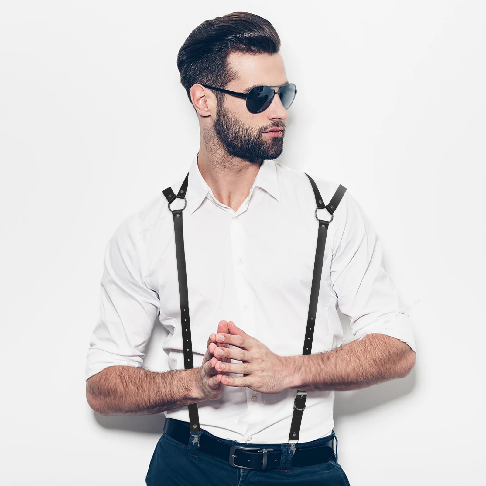 الرجال الحمالات الأسود قابل للتعديل خمر نمط الرجعية رجل الأقواس ل بنطلون فستان الحمالات للرجال دعوى الجينز