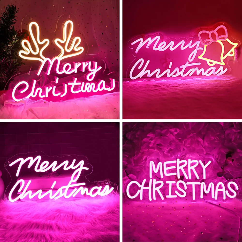 

Merry Christmas Neon Sign Pink Letter Xmas Glowing Led Light Christmas Party Neon Wall Decor For Bedroom Store Bar Club Neon