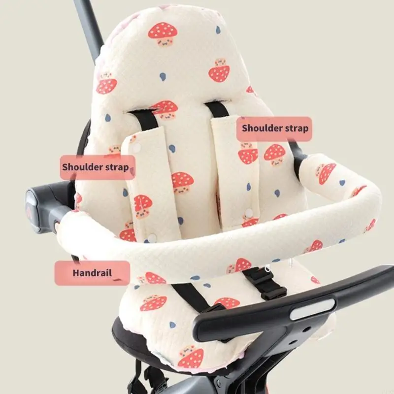 F19F Pram Cushion Shoulder Strap Handrail Protector Pad Baby Strollers Belt Armrest Pad Liner Insert Cover Set