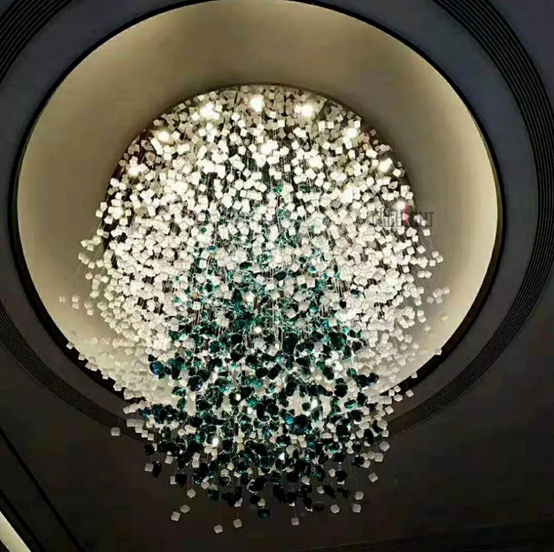 Customization hotel glass decorative stones ceiling lamps chandelier for large sand table sales department pendant lamp