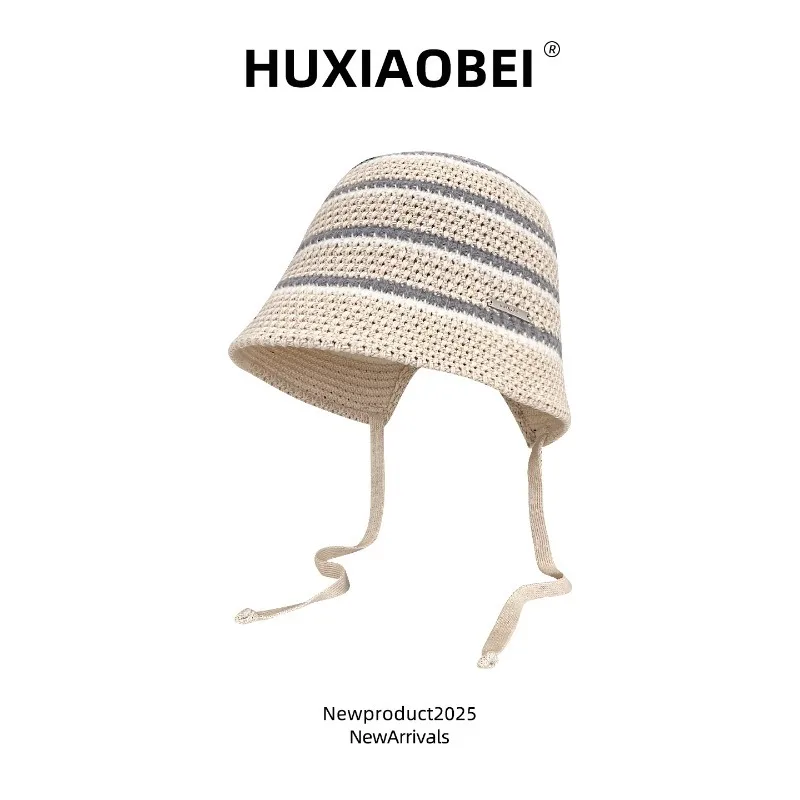 اليابانية بسيطة مخطط حزام واسعة حافة محبوك قبعة المرأة الربيع والخريف موضة في الهواء الطلق تنوعا الدافئة قبعات دلو عادية #4