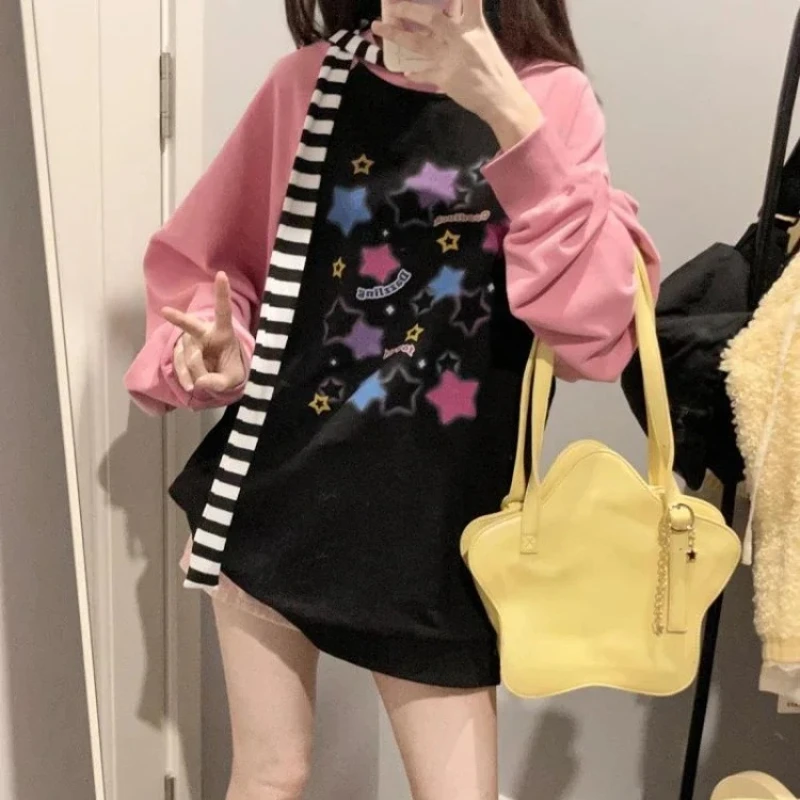 

Y2k Aesthetics O Neck Hoodies Harajuku Contrast 2025 Oversized Mall Color Star Letter Pullover Patchwork Sweatshirt rfrdr2