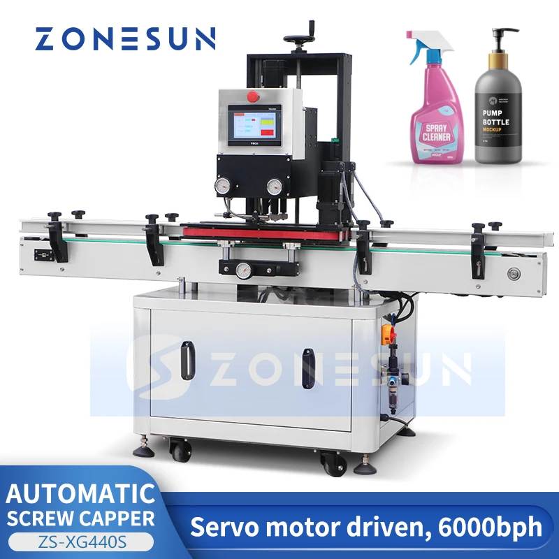 ZONESUN التلقائي زجاجة كابر غطاء ختم آلة المسمار على الغطاء العلوي سيرفو موتور لقط حزام ZS-XG440S